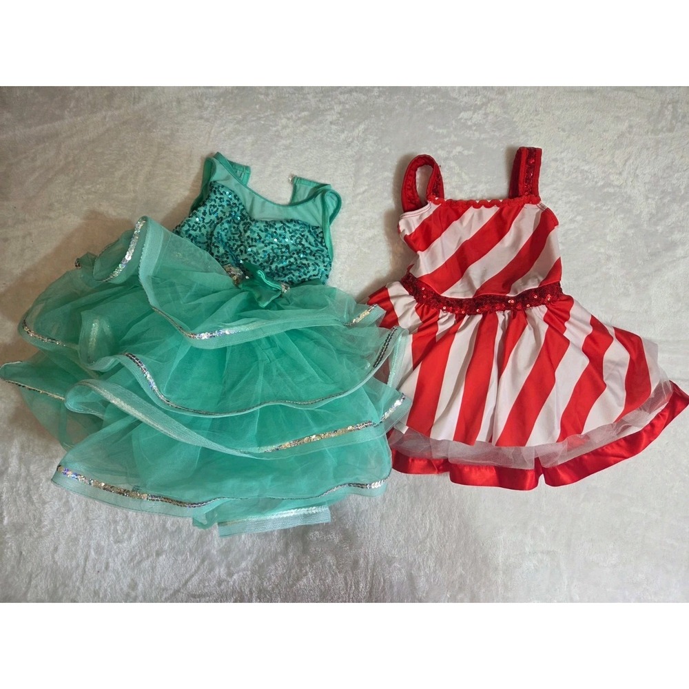 379 Girls 4t Red White Striped Sequin Tulle Costume Dress Turquoise Bow Fairy